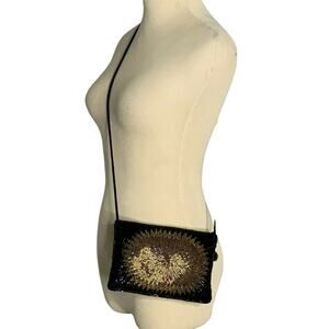 Vintage ADG Black Gold Beaded Handbag Purse